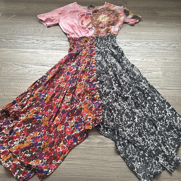 Desigual | Asymmetric Patch Print Dress / Make Love Not War / Floral Size 38 - Picture 5 of 16